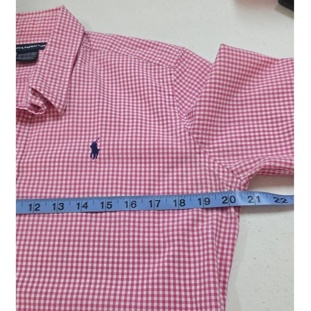 Ralph Lauren Sport Kids Pink Gingham Short Sleeve Button Down Shirt Size 14